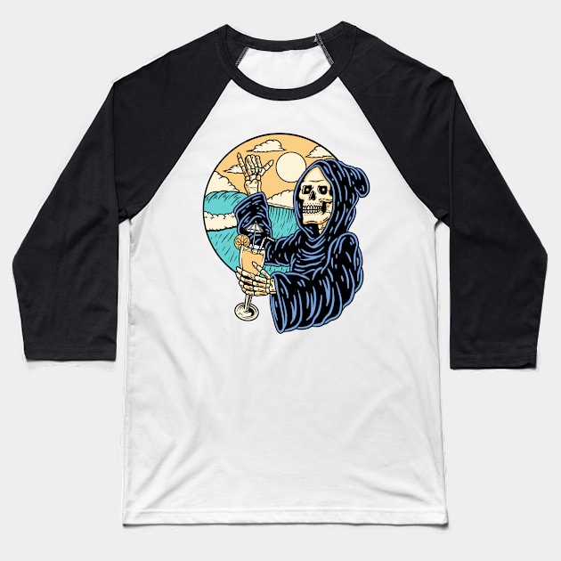 Grim Reaper Drink Orange Juice Baseball T-Shirt by schopixai